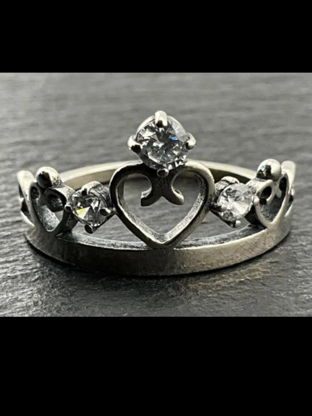 Vintage Sterling Silver 925 Cubic Zirconia Crown Band Ring